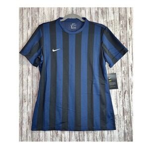 Nike Dri-FIT Women Medium Soccer Jersey Navy Blue Black Striped Training Shirt